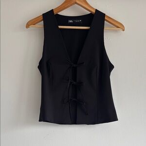 Zara Black Fitted Bow Tie Front Tank Top